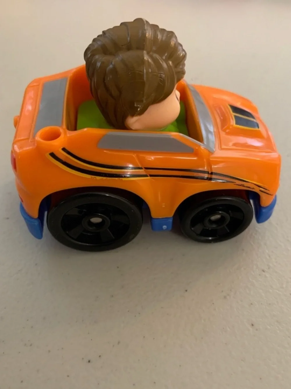 Fisher Price Little People Wheelies Orange Car Brown Hair Boy Driver Green Shirt